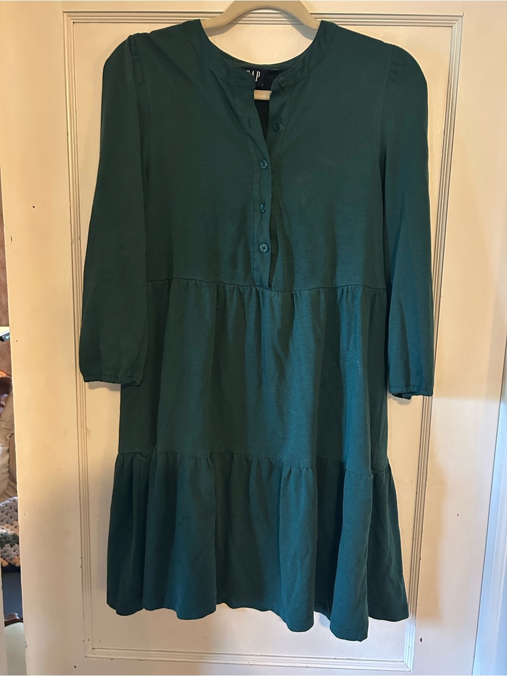 GAP Dark Green Tiered Long-Sleeve Dress